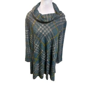 John Mark womens Plaid knit cowl neck tunic top button back relaxed fit size L
